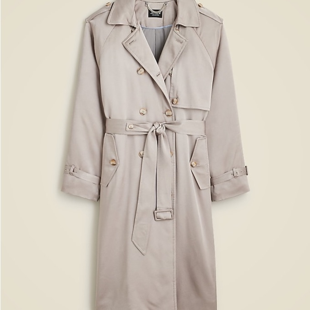 J. Crew Satin Crepe Trench coat with prima loft insulation Size 8